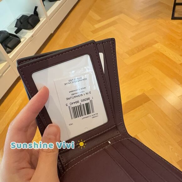 NWT Coach Men's 3-In-1 Wallet In Signature Canvas cw380 Black Currant - Picture 6 of 6